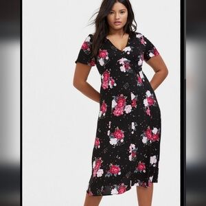 Torrid sz. 2X Midi Challis Button-Front Dress Floral Envelope Print V Neck